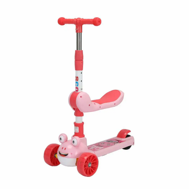 Frog Themed Adjustable Height Kids Scooter With Light & Music - Pink